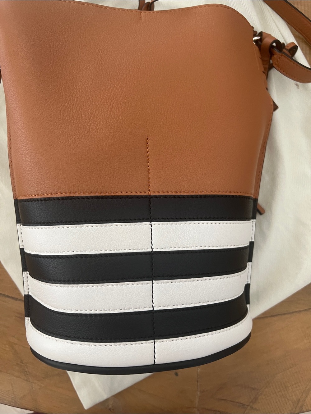 Loewe Brown, Black & White Striped leather Gate bucket Shoulder Bag - Picture 3 of 4
